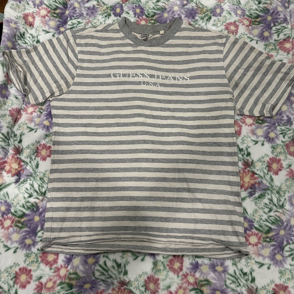 GUESS Kids Gray and White Striped Tee